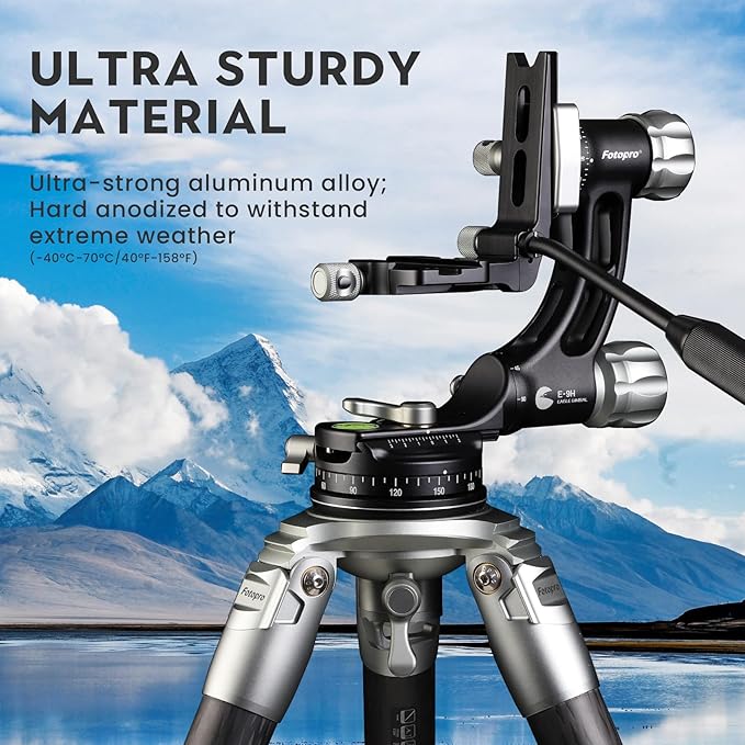 Fotopro E - 9H Gimbal Head, Aluminum Tripod Head for Wildlife & Astrophotography, Heavy Duty Liquid Head, Max Load 30kg - Fotopro AMZ