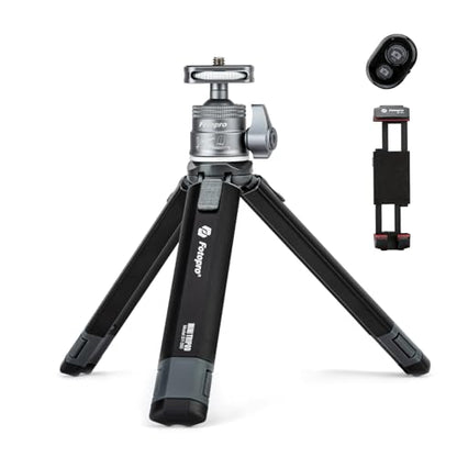 Fotopro Extendable Mini Camera Tripod, Aluminum Alloy Handheld Tripod with Ball Head Phone Holder Universal Tablet Phone Tripod Mount Bluetooth Remote Control for Phone DSLR Camera - Fotopro AMZ