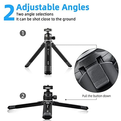 Fotopro Extendable Mini Camera Tripod, Aluminum Alloy Handheld Tripod with Ball Head Phone Holder Universal Tablet Phone Tripod Mount Bluetooth Remote Control for Phone DSLR Camera - Fotopro AMZ