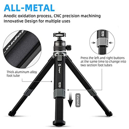 Fotopro Extendable Mini Camera Tripod, Aluminum Alloy Handheld Tripod with Ball Head Phone Holder Universal Tablet Phone Tripod Mount Bluetooth Remote Control for Phone DSLR Camera - Fotopro AMZ