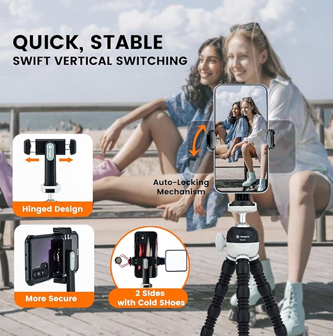 Fotopro Flexible Mini Tripod with Cold Shoe, 360° Ball Head, Action Adapter & Selfie Stick for Vlogging & Live Streaming (UFO3 Pro Grey) - Fotopro AMZ