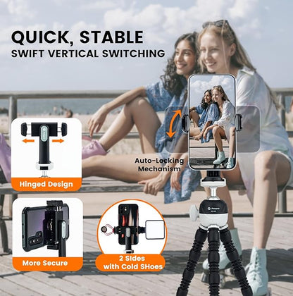 Fotopro Flexible Mini Tripod with Cold Shoe, 360° Ball Head, Action Adapter & Selfie Stick for Vlogging & Live Streaming (UFO3 Pro Grey) - Fotopro AMZ