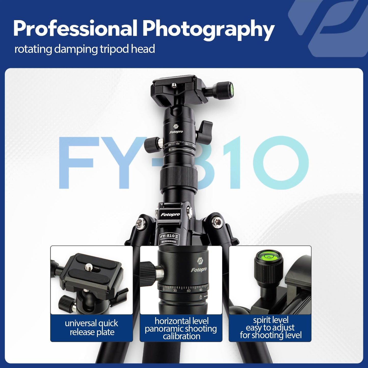 Fotopro FY810 55" Travel Mini Tripod with 360° Ball Head Lightweight Compact Aluminum Tripod for Camera with Remote Phone Mount Load up to 6.6 lbs - Fotopro AMZ