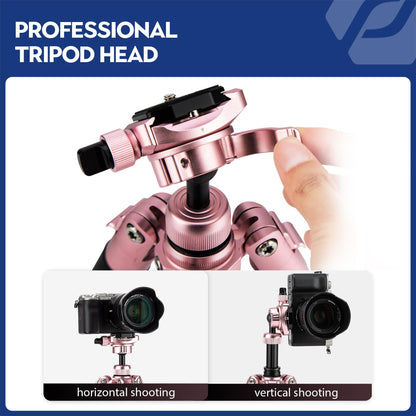 Fotopro FY820 55" Mini Tripod, 1.6lbs Lightweight Camera Tripod with 360 Degree Ball Head Phone Mount for Selfie Vlog Max Load up to 6.6 lbs Foldable Size 8.6,Pink - Fotopro AMZ