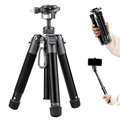 Fotopro FY820 Mini Tripod, 1.6lbs Lightweight Camera Tripod with 360 Degree Ball Head Phone Mount for Selfie Vlog Max Load up to 6.6 lbs Foldable Size 8.6 - 55 inch,Grey - Fotopro AMZ