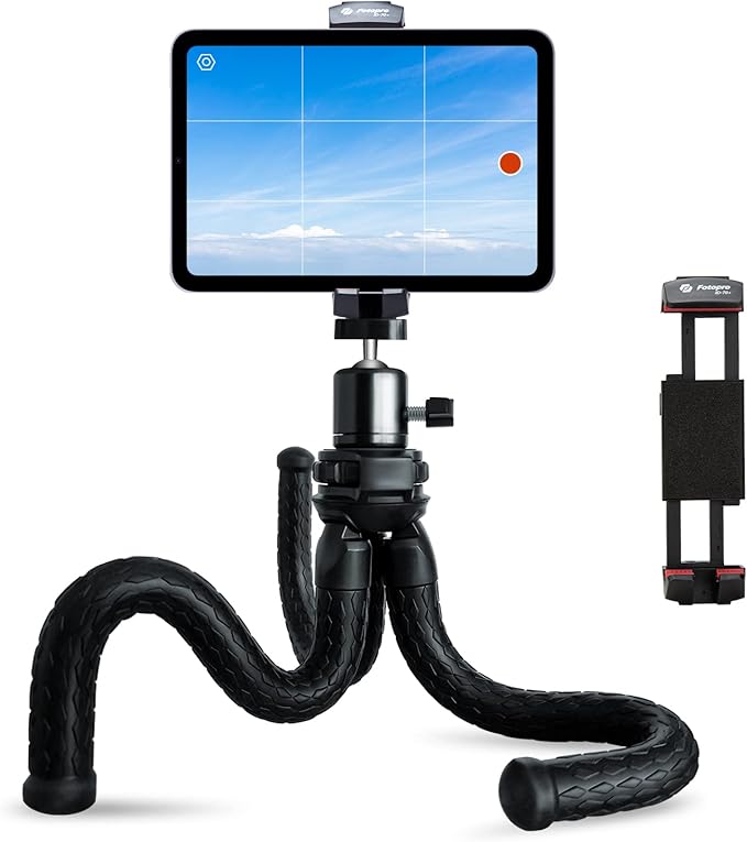 Fotopro iPad Tripod 360° Ball Head, Cold Shoe Tablet & Phone Mount, Flexible Stand for Video Recording, Vlogging, Selfie, Live Streaming & Makeup - Fotopro AMZ