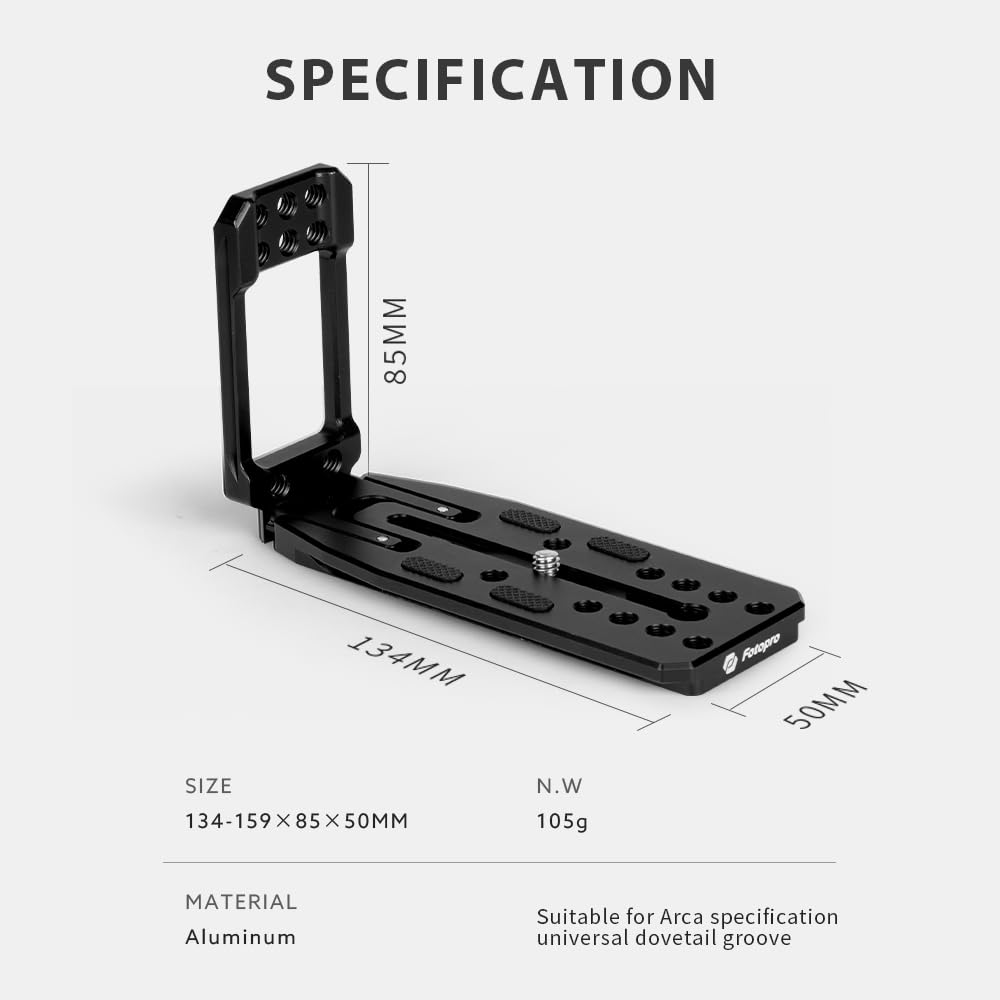 Fotopro L Bracket Quick Release Plate Vertical Horizontal Switching L Type QR for Tripod Monopod Zhiyun Stabilizer Hydraulic Head Camera Universal - Fotopro AMZ
