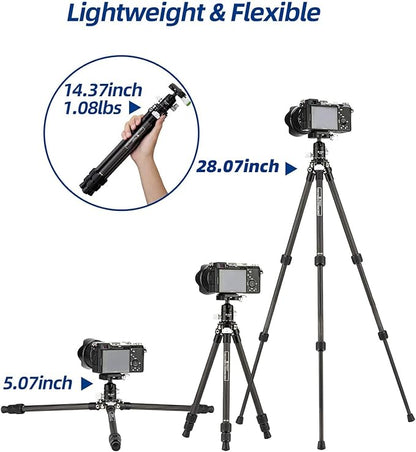 Fotopro Lightweight Carbon Fiber Tripod – 360° Ball Head for Camera, Phone, Mirrorless & DSLR, Folded Height 14.7" - Fotopro AMZ