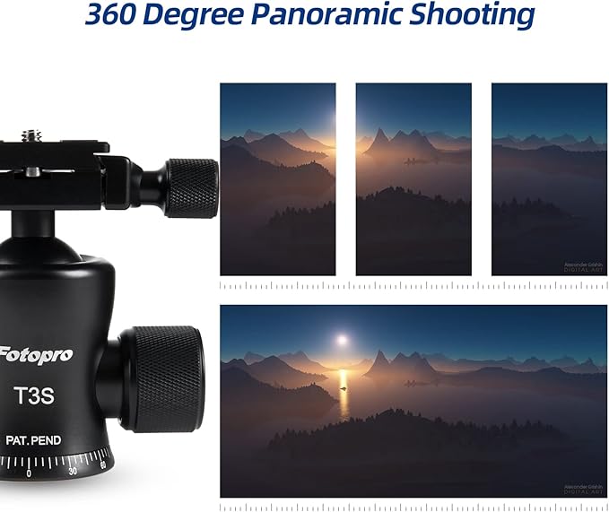 Fotopro Low Profile Ball Head, 33mm CNC Metal, 360° Rotation, 1/4" Quick Release Plate, Max Load 33lbs (15kg) for Tripod & Monopod, DSLR & Camcorder - Fotopro AMZ