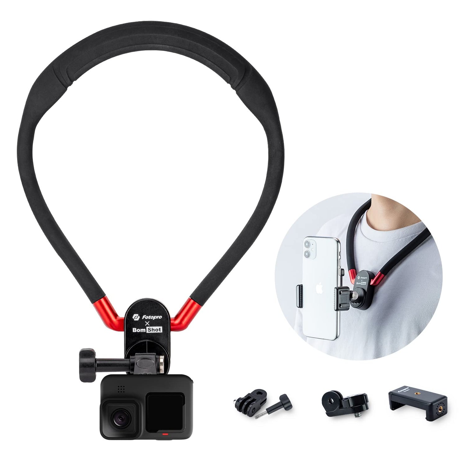 Fotopro POV Neck Selfie Holder with Clip Vertical Mount Kit Flexible Silicone Neck Holder Mount for GoPro iPhone Insta Action Camera - Fotopro AMZ