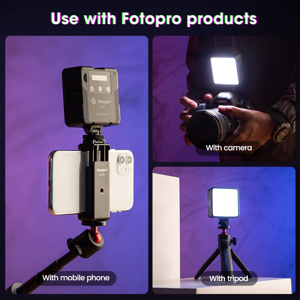 Fotopro RGB Video Lights Cold Shoe 2500 - 9000K Dimmable 2000mAh Rechargeable Full Color Portable Fill Light for YouTube Photography Vlog Game Black - Fotopro AMZ