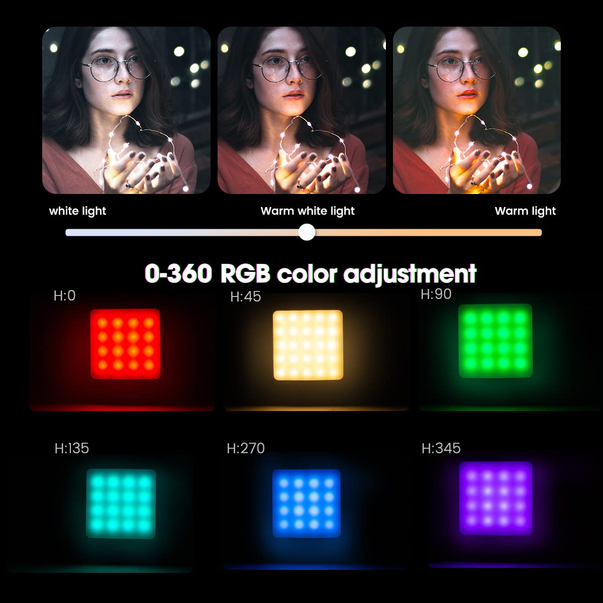Fotopro RGB Video Lights Cold Shoe 2500 - 9000K Dimmable 2000mAh Rechargeable Full Color Portable Fill Light for YouTube Photography Vlog Game Black - Fotopro AMZ