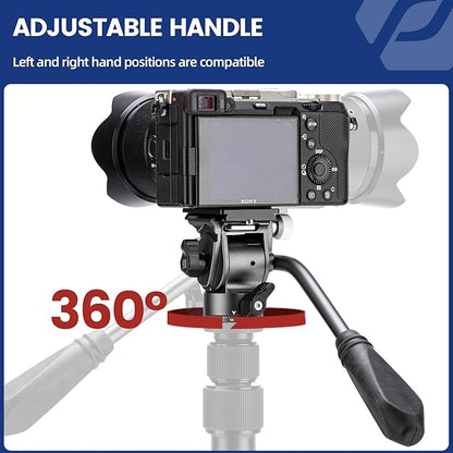 Fotopro Video Fluid Head with Quick Release Plate & Adjustable Handle, Max Load 6.61lbs (3kg) for Camcorders & DSLR Cameras, Grey - Fotopro AMZ