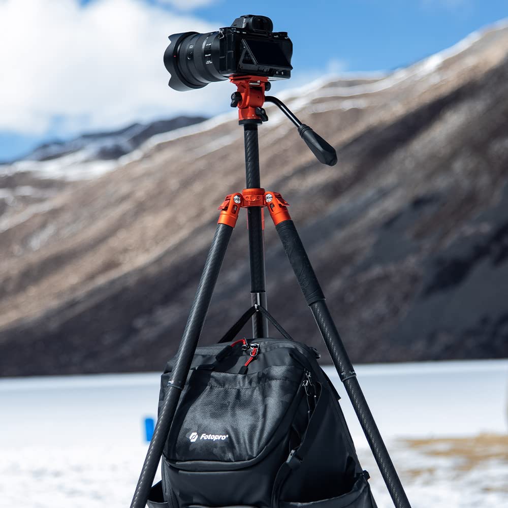 Fotopro Video Travel Tripod 60'' Lightweight 2.18lbs Carbon Fiber Camera Tripod with Quick Release 1/4" Screw Video Head for DSLR Camera Projector Maxload 22lbs Orange - Fotopro AMZ