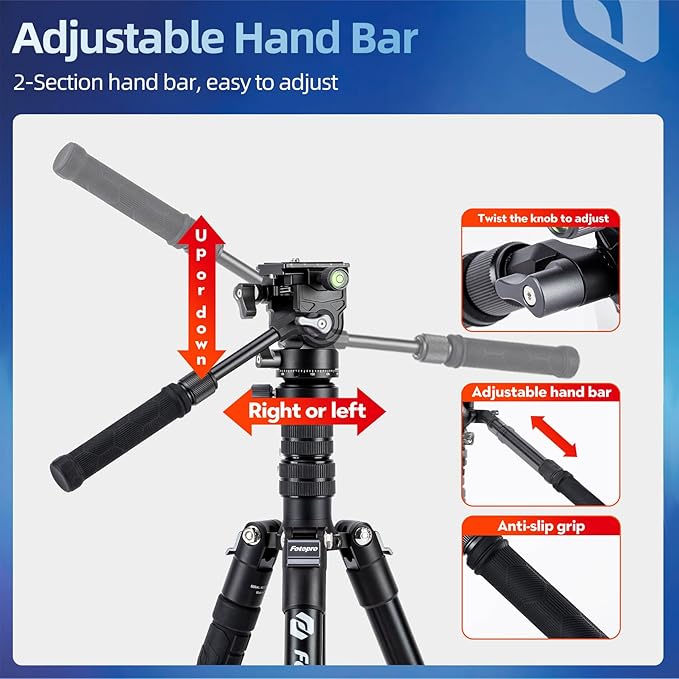 Fotopro Video Tripod Head Compact Metal Pan Tilt Fluid Head with Arca Type QR Plate for Camcorder DSLR Camera, Max Load 3kg 6.61Ib - Fotopro AMZ