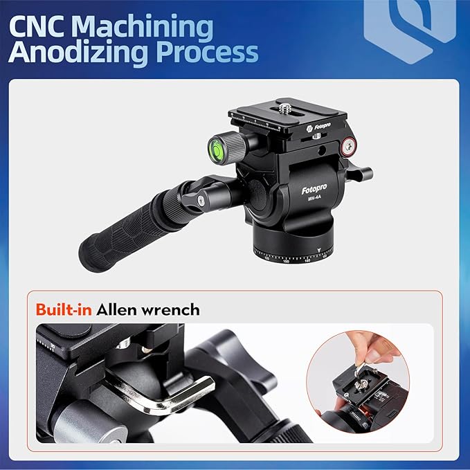 Fotopro Video Tripod Head Compact Metal Pan Tilt Fluid Head with Arca Type QR Plate for Camcorder DSLR Camera, Max Load 3kg 6.61Ib - Fotopro AMZ