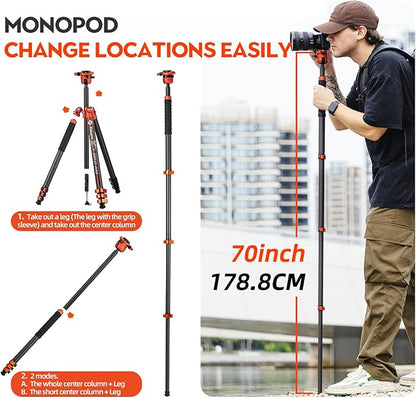 Fotopro X - AIRFLY 65" Carbon Fiber Tripod, Lightweight & Stable, Flip Lock, Monopod, Max Load 44lbs, Portable DSLR Tripod, 3lbs - Fotopro AMZ