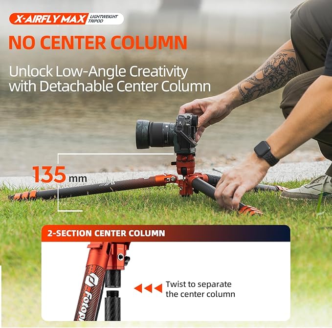 Fotopro X - AIRFLY 65.4" Carbon Fiber Tripod, Lightweight & Stable with Flip Lock, Monopod Function, Max Load 44lbs, Portable Professional DSLR Tripod, 3lbs - Fotopro AMZ