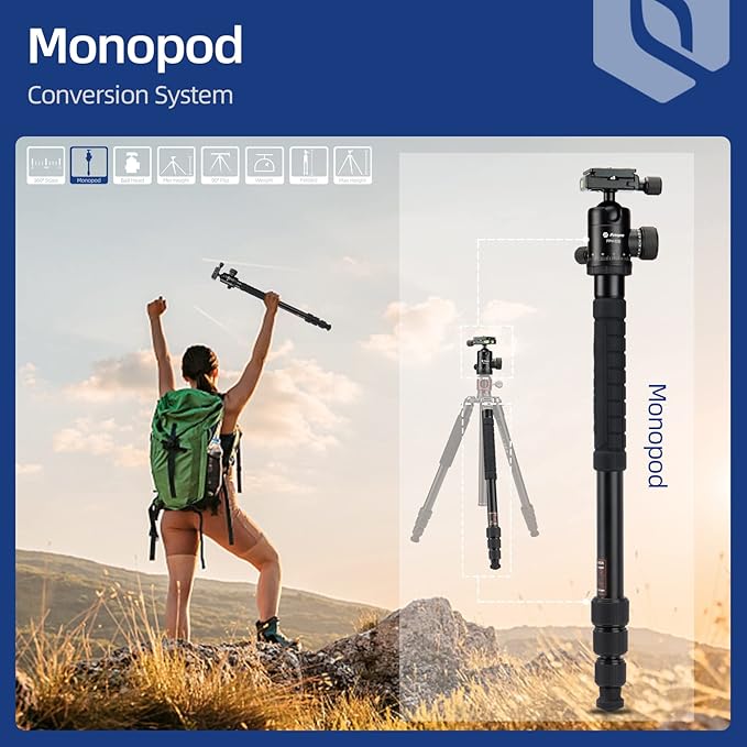 Fotopro X - GO HR Tripod, Aluminum DSLR Tripod with 360° Ball Head & Rotating Central Column - Fotopro AMZ