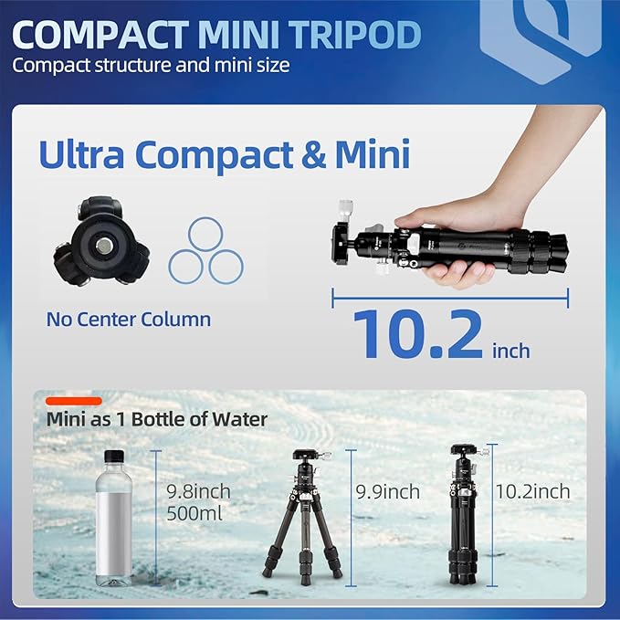 Mini Carbon Fiber Tripod – Lightweight Compact Travel Tripod with 360° Ball Head, QR Plate, Max Load 11lbs (Black) - Fotopro AMZ