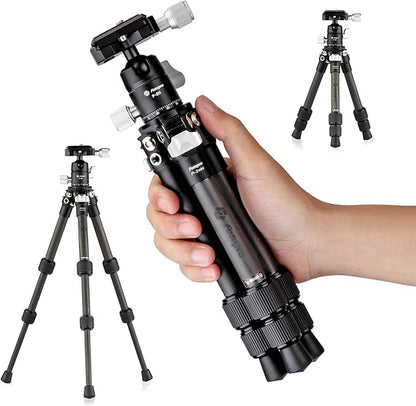 Mini Carbon Fiber Tripod – Lightweight Compact Travel Tripod with 360° Ball Head, QR Plate, Max Load 11lbs (Black) - Fotopro AMZ