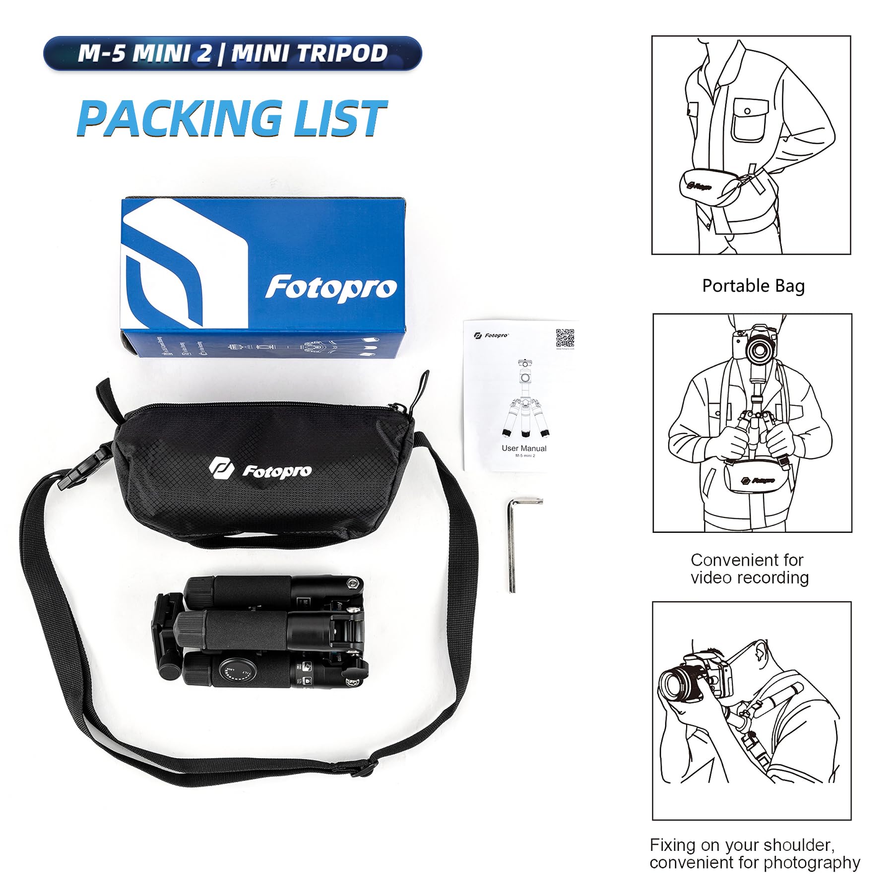 Portable Desktop Mini Tripod, 20inch, Compact for Camera. M - 5 mini - Fotopro