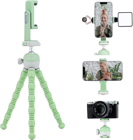 （UFO 3 GREEN）Phone Tripod, Flexible 360° Ball Head, Cold Shoe Mount, Selfie Stick for Vlogging & Live Streaming, Green - Fotopro AMZ